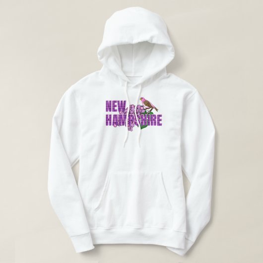New Hampshire State Symbols Purple Finch & Lilacs Hoodie (Design vorne)