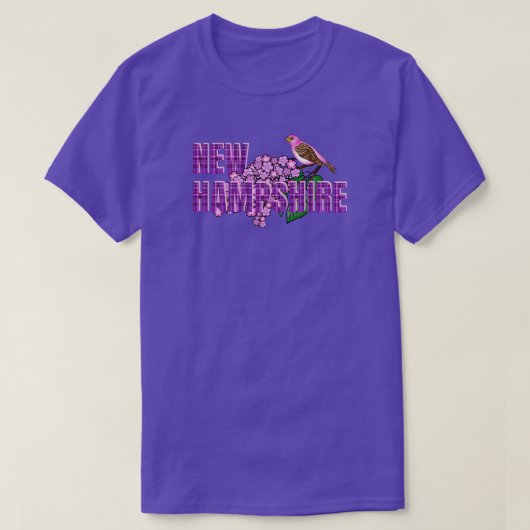 New Hampshire State Symbols Purple Finch & Lilacs T-Shirt (Design vorne)