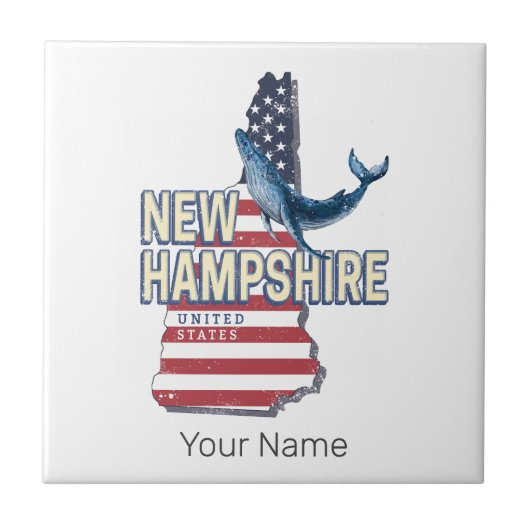 New Hampshire United Staaten Retro Staat Map Fliese (Vorderseite)