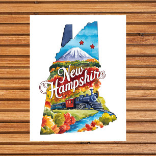 New Hampshire USA Staat Shaped Vintag Watercolor Postkarte