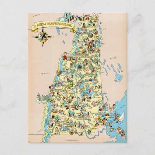 New Hampshire Vintag Funny Map Postkarte (Vorderseite)