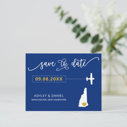 New Hampshire Wedding Save the Date Map Postcard Postkarte (Stehend Vorderseite)