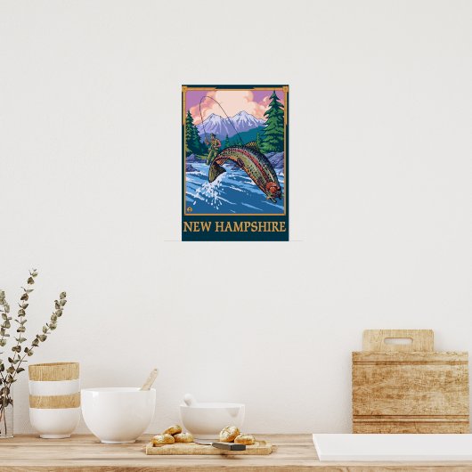 New HampshireAngler Fisherman Scene Poster (Küche)