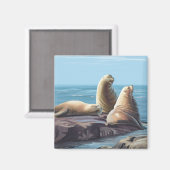 New HampshireSea Lions Scene Magnet (Vorderseite/Rückseite)