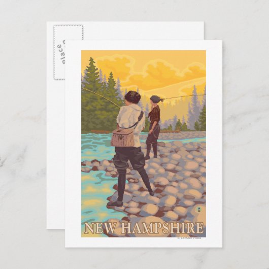 New HampshireWomen Fly Fishing Scene Postkarte (Vorne/Hinten)
