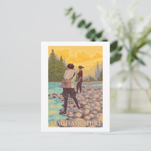 New HampshireWomen Fly Fishing Scene Postkarte (Stehend Vorderseite)