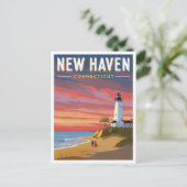 New Haven Connecticut Lighthouse Sunset Postkarte (Stehend Vorderseite)
