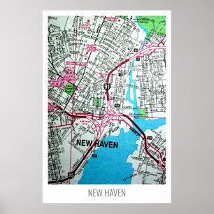 New Haven, Connecticut, USA Vintage Karte Poster
