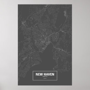 New-Haven, Connecticut (weiß auf Schwarzem) Poster