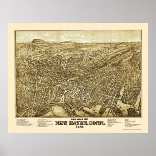 New Haven, CT Panoramic Map - 1879 Poster (Vorne)
