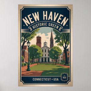 New Haven Green Vintage Connecticut Plakat