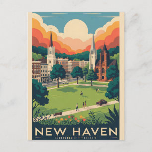 New Haven Green   Vintage Connecticut Plakat Postkarte