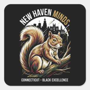 New Haven Minds Roter Eichhörnchen Schwarze Exzell Quadratischer Aufkleber