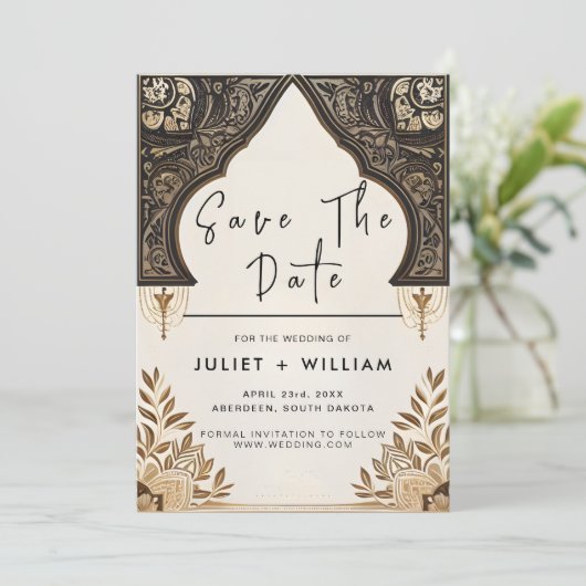 New Henna Islam Nikah Arabische Walima Moslemhochz Save The Date (Stehend Vorderseite)