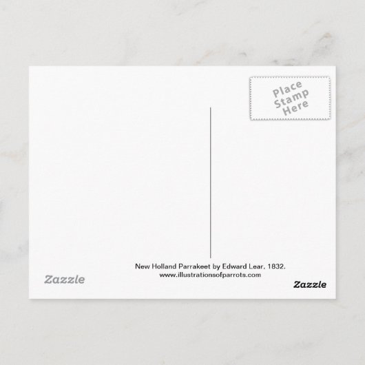 New Holland Parrakeet von Edward Lear Postkarte (Rückseite)