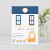 New Home Address Hygge Blue Yellow House Einladung (Stehend Vorderseite)
