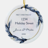 New Home Blue Floral First Home Christmas  Keramik Ornament (Vorne)