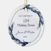 New Home Blue Floral First Home Christmas  Keramik Ornament (Links)