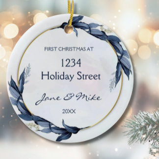 New Home Blue Floral First Home Christmas  Keramik Ornament