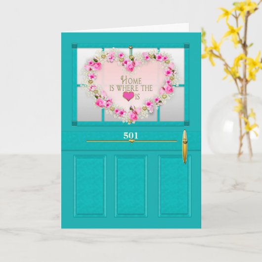 New Home Congratulations Door Wreath Personalize Karte (Gelbe Blume)