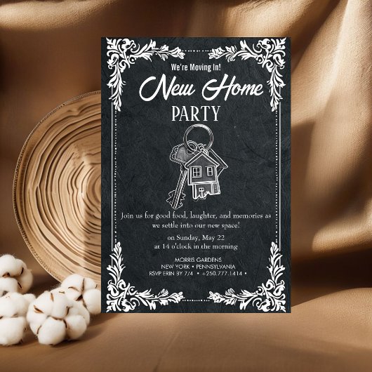 New Home Party Invitation Elegant Chalkboard Hou Einladung
