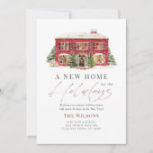 New Home Red House Christmas Holiday Card Einladung (Vorderseite)