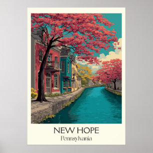 New Hope Pennsylvania Vintag Canal Town Art Poster