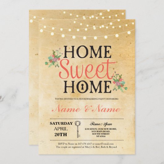 New House Erwärmung Sweet Zuhause Key Einladung (Vorne/Hinten)