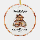 New House Orange Brown Gingham Boho Keramik Ornament (Vorne)