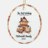 New House Orange Brown Gingham Boho Keramik Ornament (Links)