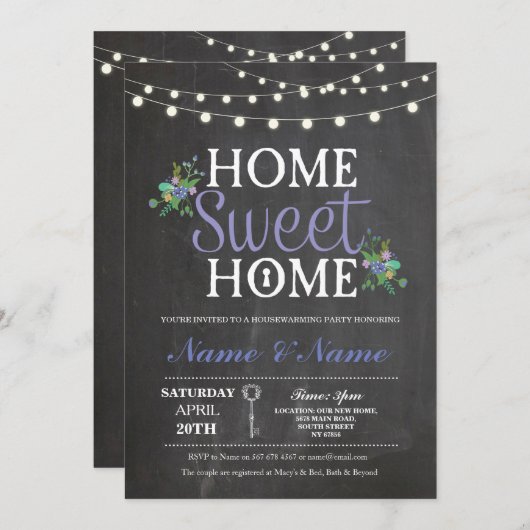 New Housewärming Sweet Zuhause Key Chalkboard Einl Einladung (Vorne/Hinten)