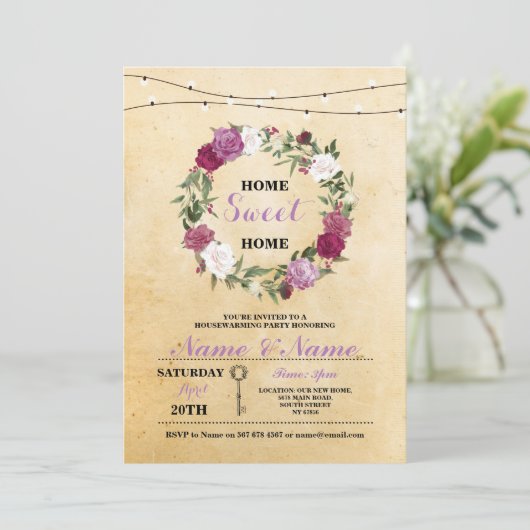 New Housewärming Zuhause Sweet Zuhause Key Rustika Einladung (Stehend Vorderseite)