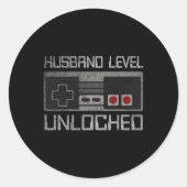 New Husband Level Unlocked Just Married Gamer Bach Runder Aufkleber (Vorderseite)