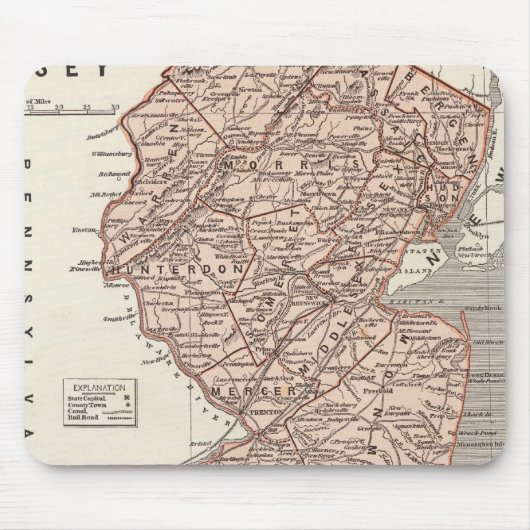 New Jersey Atlas Karte Mousepad (Vorne)