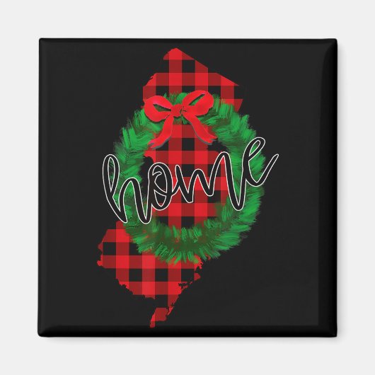 New Jersey Buffalo Plaid Christmas Home Wreath Ret Magnet (Vorne)