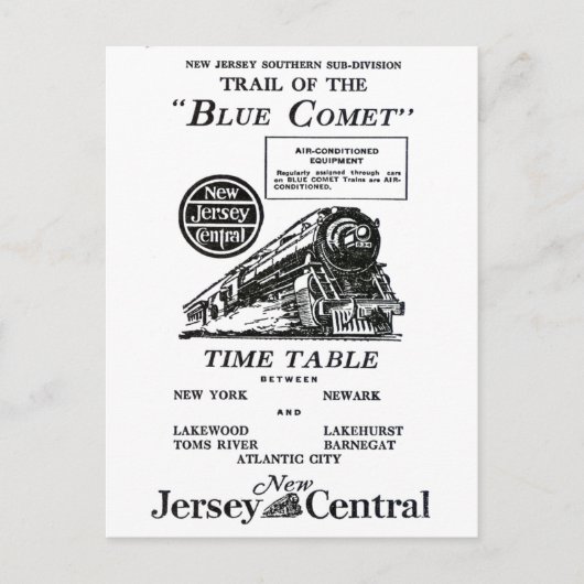 New Jersey Central Blue Comet Train Postkarte (Vorderseite)
