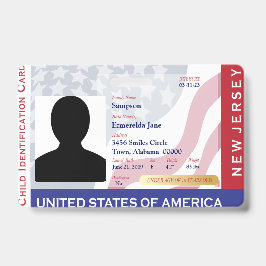 NEW JERSEY - Child ID - USA Flag Background Abzeic Ausweis
