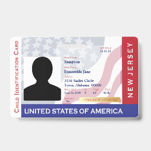 NEW JERSEY - Child ID - USA Flag Background Abzeic Ausweis