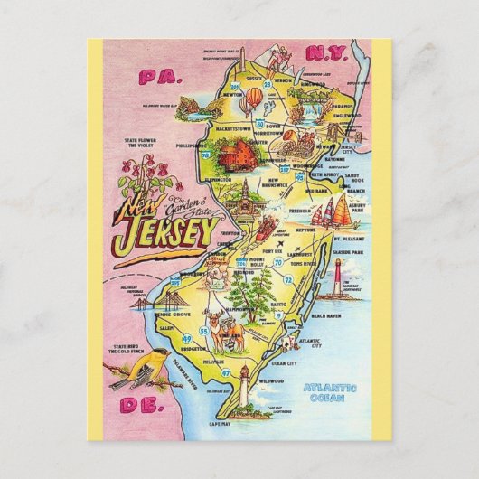 New Jersey Colorfully Illustrated  Postcard Postkarte (Vorderseite)