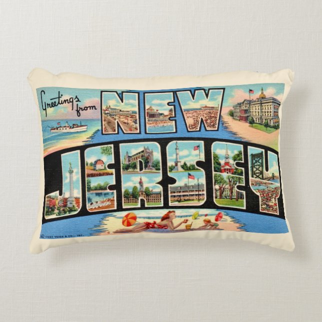 New Jersey Greeting Vintage Throw Pillow Dekokissen (Vorderseite)