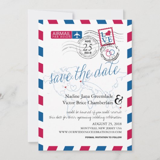 New Jersey Ireland Australia Airmail Save the Date (Vorderseite)