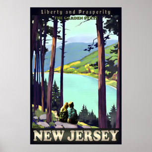 New Jersey Junge Mädchen und Hund Reiseplakat Roge Poster