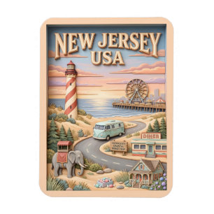 New Jersey Küstenstraßen-Trip Sehenswürdigkeiten L Magnet