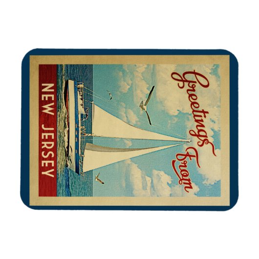 New Jersey Magnet Sailboat Vintage Travel (Horizontal)