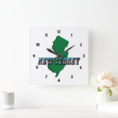 New Jersey Map and Picture Text Clock Quadratische Wanduhr (Zuhause)