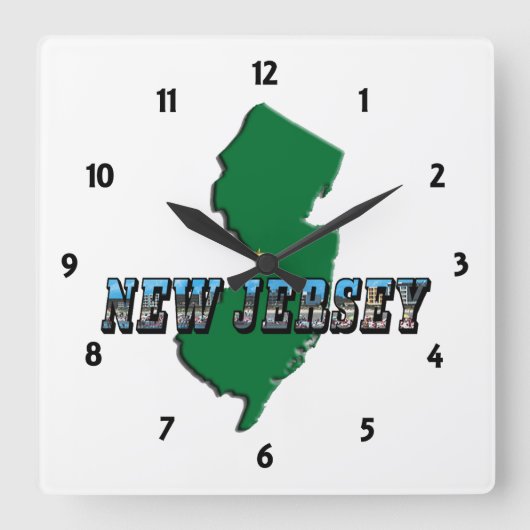 New Jersey Map and Picture Text Clock Quadratische Wanduhr (Vorderseite)