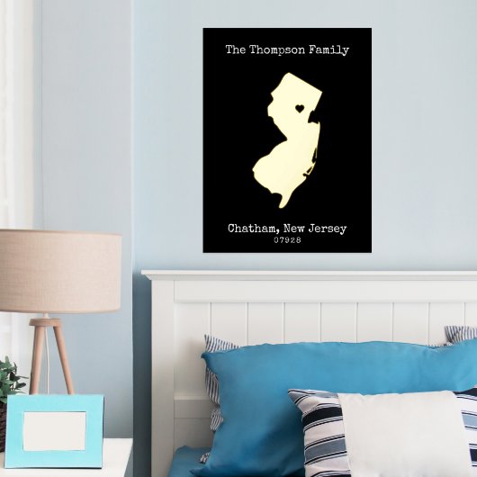 New Jersey Map Custom Familienname Foliendrucke (In Situ (Schlafzimmer))