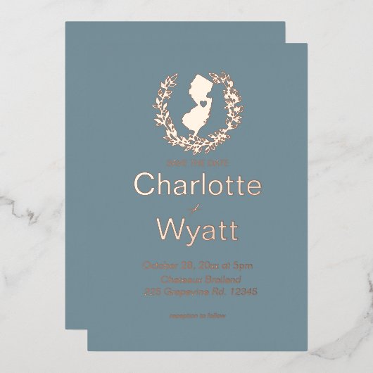 New Jersey Map Hochzeit in Urlaubsort Folieneinladung (Vorderseite/Rückseite)