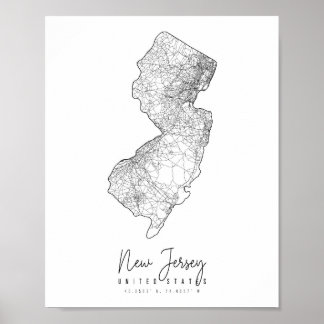 New Jersey Minimal Street Map Poster