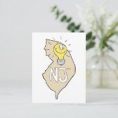 New Jersey NJ Map mit lustigem Light Bulb Cartoon Postkarte (Stehend Vorderseite)